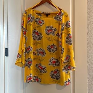 NWT, yellow and gray, floral blouse